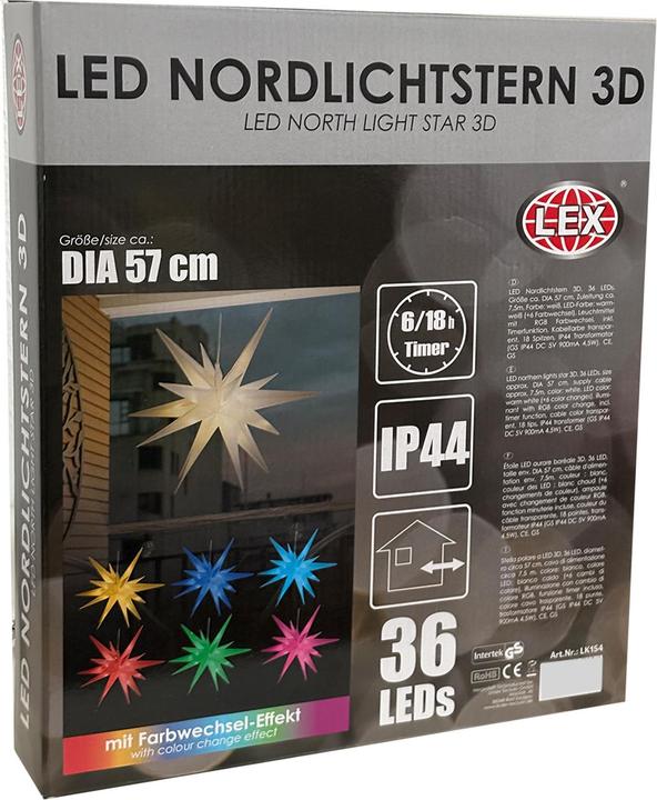 Produktbild Mojawo 3D LED Stern zum Hängen Weihnachtsbeleuchtung DIA 57cm Aussen IP44