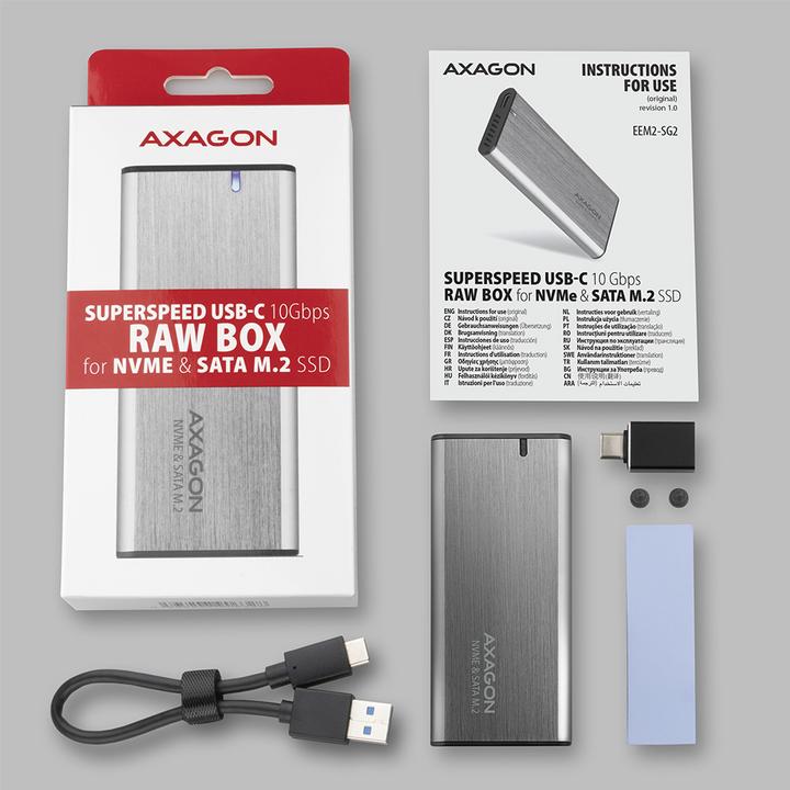Produktbild Axagon EEM2-SG2 externes Gehäuse für M.2 SSDs USB-C 3.2 Gen 2 (M.2)