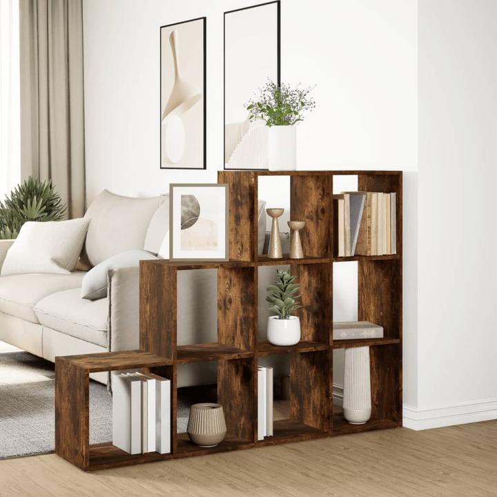 Actual product image VidaXL Room divider Bookcase Standing shelf Staircase shelf 3 steps Smoked oak (137.5 x 29 x 103.5 cm)