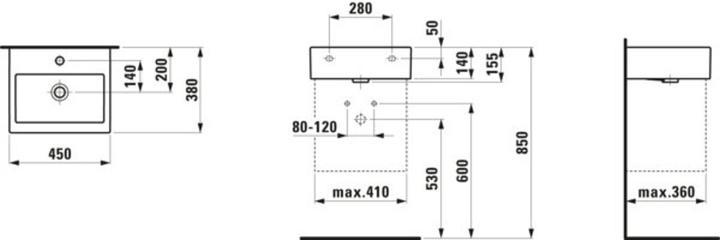 Produktbild Laufen Living City Handwaschbecken, 1 Hahnloch mittig, 450x380mm, weiss, H8154320001 (510 mm, 450 mm)