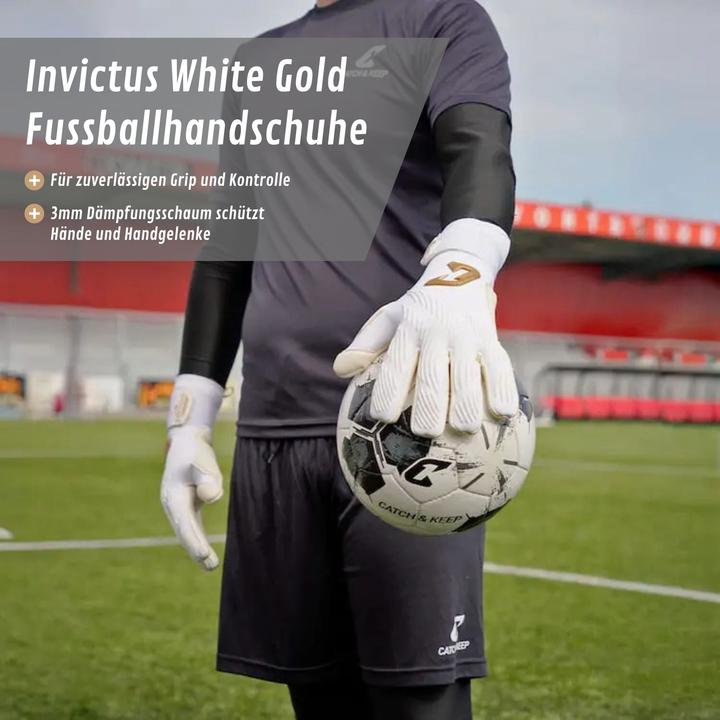 Actual product image Catch & Keep Fussballhandschuhe Invictus White Gold Gr. 8 Torwart Goalie Handschuhe (8)