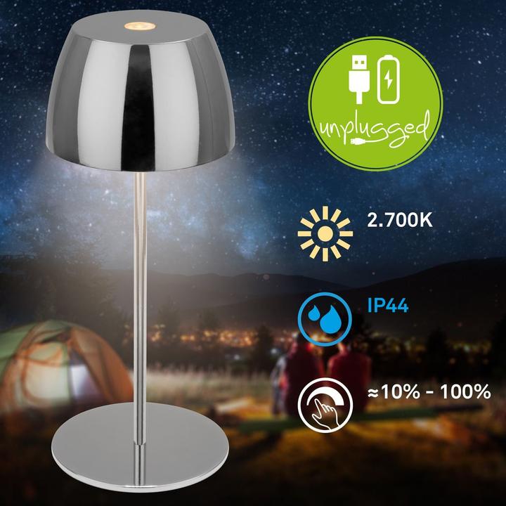 Actual product image Briloner Rechargeable LED table lamp - Mini, touch, black chrome (150 lm)