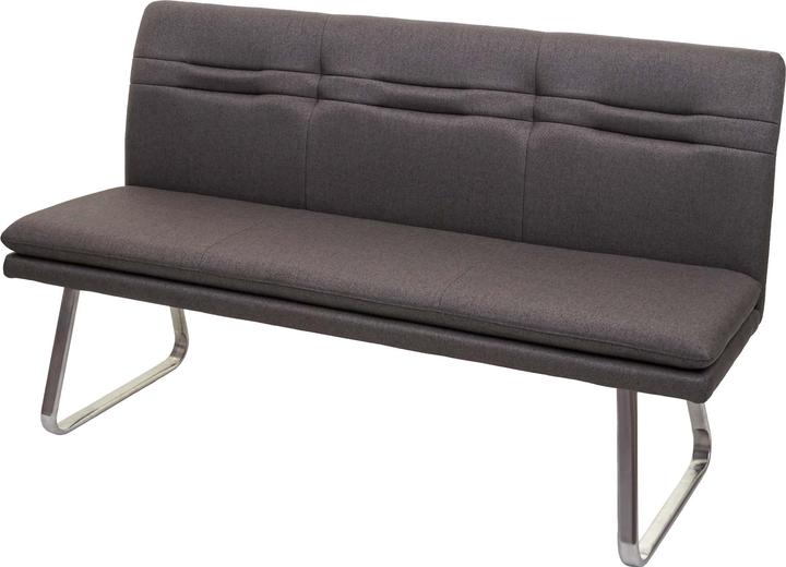 Produktbild Swisshandel24 Sitzbank, Esszimmerbank Bank Polsterbank, Rückenlehne Stoff/Textil Edelstahl gebürstet - grau-braun (160 cm)