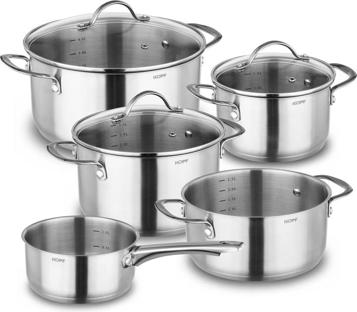 Produktbild Kopf Topfset Induktion Clara 8-teilig | Kochtopf-Set für alle Herdarten | Literskala | Edelstahl (Kochtopf, Edelstahl)