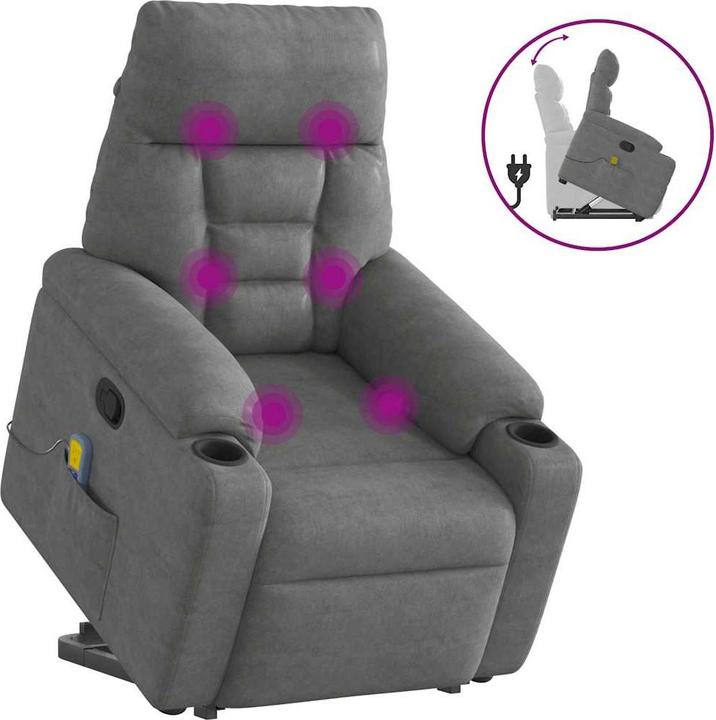 Immagine prodotto VidaXL Poltrona massaggiante con ausilio stand-up in tessuto microfibra grigio scuro Poltrona relax