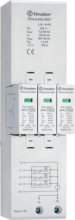 Immagine prodotto Finder 7P.04.8.255.S007 Scaricatore combinato tipo 1+2 per rete trifase TN-S e TT