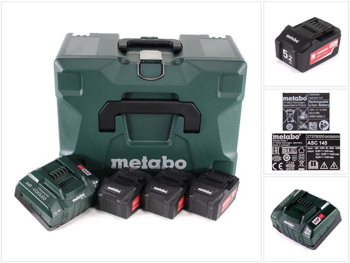 Metabo Basis Set 3x Li-Power Akkupack 18 V 5,2 Ah CAS Li-Ion Akku ( 3x 625028000 ) + ASC 145 (18 V)