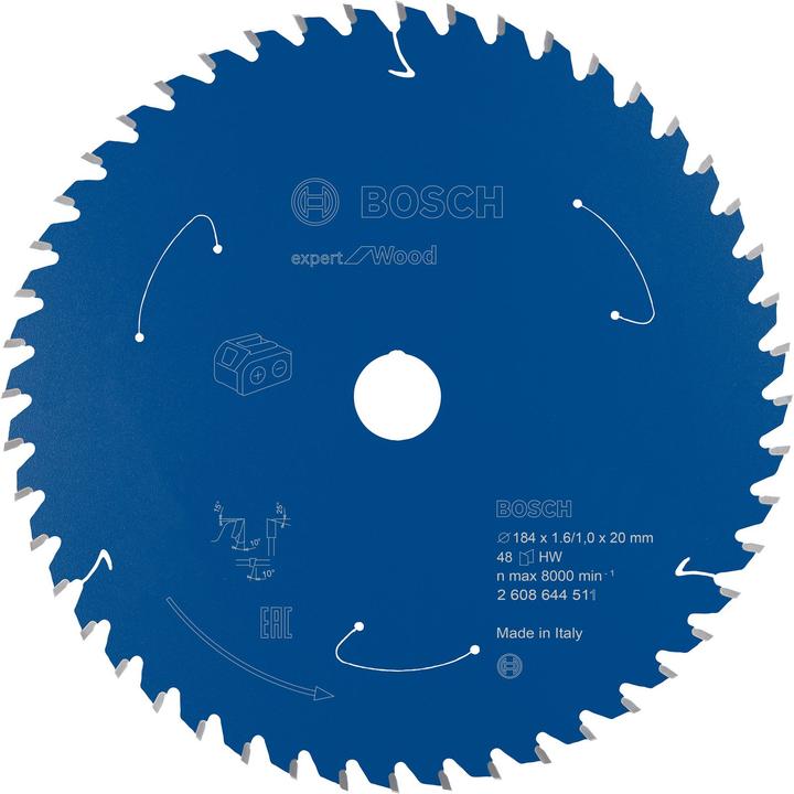 Bosch Professional Zubehör Akku-Kreissägeblatt Expert for Wood, 184 x 1,6/1 x 20, 48 Zähne