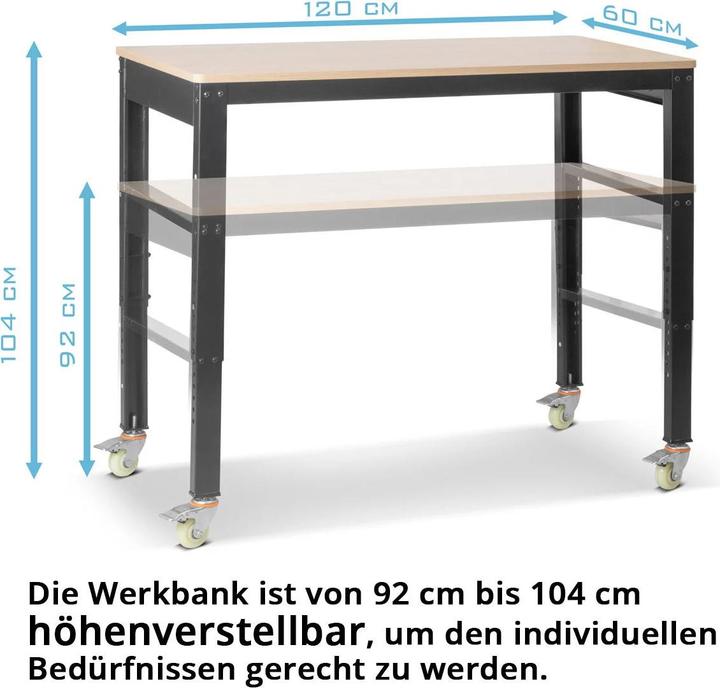 Produktbild Stahlwerk Werkbank mit Rollen (60 cm, 120 cm)