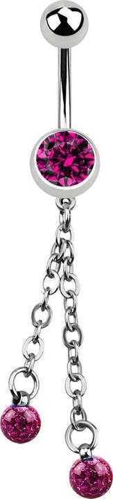 Immagine prodotto Star Piercing Banana in argento con catena e due sfere di cristallo fucsia (Acciaio chirurgico 316L, senza ottone)