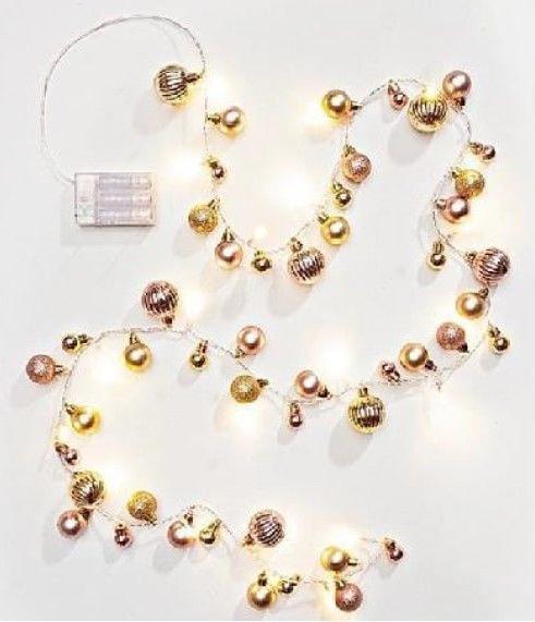 MICA Living LED Lichterkette - Kugeln rosa/gold - ca. 190 cm (1.90 m)