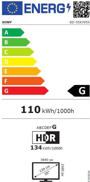 Label énergétique Sony KD55X7055 (55", LCD, 4K, 2020)