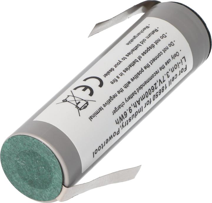 Actual product image AccuCell Akku 18650 für Industrie, Powertool, Li-ion, 3,7V, 2600mAh, 9,6Wh mit Lötfahne in Z-Form (18650, 2600 mAh)