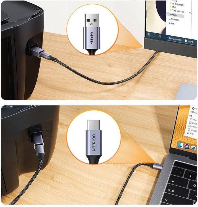 Actual product image Ugreen USB C to USB B 2.0 adapter for printer connect with USB-C (USB Type C, USB B)