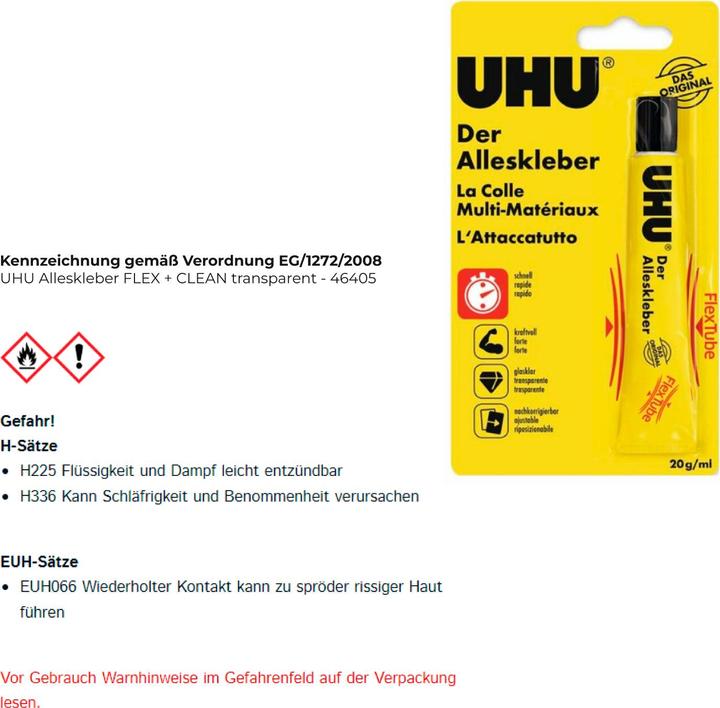 Actual product image UHU All-purpose adhesive Flex&Clean (32 g, 20 ml)