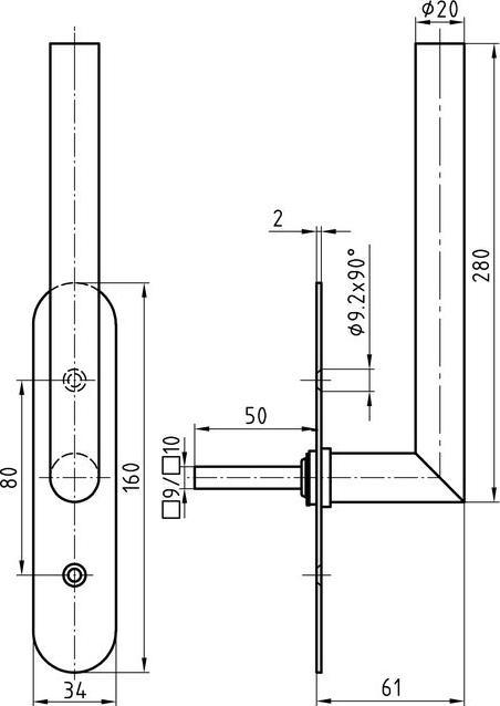 Immagine prodotto Glutz Maniglia per porta alzante-scorrevole 5071-280/5613 Ø20mm 280x61mm