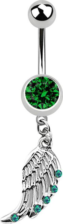Star Piercing Banane silber mit Anhänger Flügel und Opal grün (Chirurgenstahl 316L)