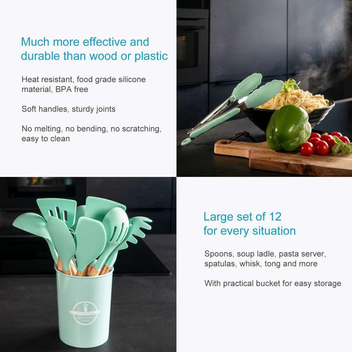 Actual product image Intirilife 12-piece kitchen utensil set with tongs whisk spatula