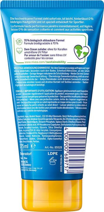 Immagine prodotto NIVEA Tubo UV Dry Protect Sport (Crema solare viso, SPF 30, 175 ml, 200 g)