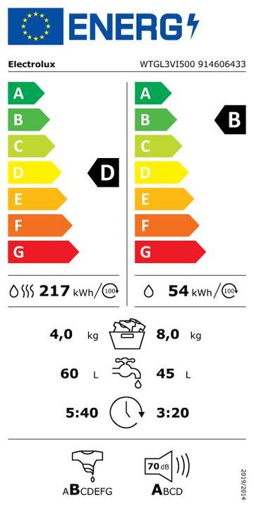 Label énergétique Electrolux WTGL3VI500