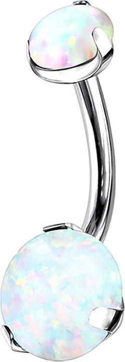 Star Piercing Banane silber mit zwei Opale weiss (ohne Messing, Titan G23)