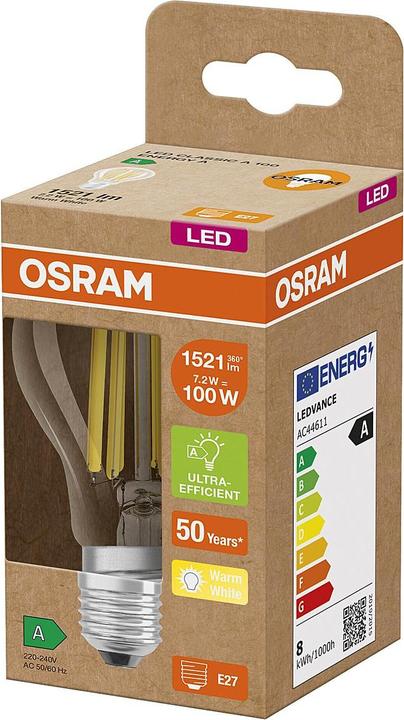 Produktbild Osram Led Filament Classic A (E27, 7.20 W, 1521 lm, 1 x, A)