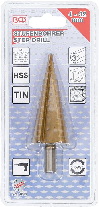 Produktbild BGS Stufenbohrer (32 mm, 6 mm, 12 mm, 24 mm, 14 mm, 22 mm, 16 mm, 10 mm, 18 mm, 26 mm, 30 mm, 28 cm, 8 mm, 20 mm, 4 mm)