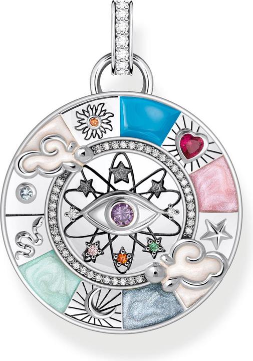 Thomas Sabo Kettenanhänger Glücksrad mit kosmischen Symbolen Silber (925er Silber, Emaille)