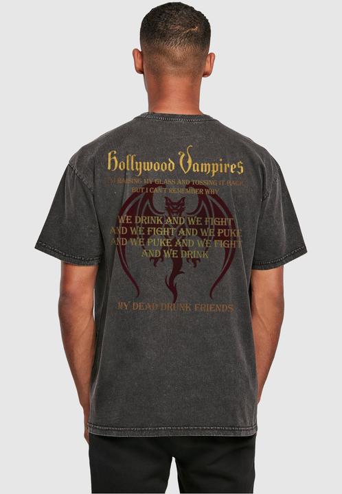 Actual product image Merchcode Hollywood Vampires - Drink Fight Puke Acid Washed Heavy Oversized Tee - 114619 (XS)
