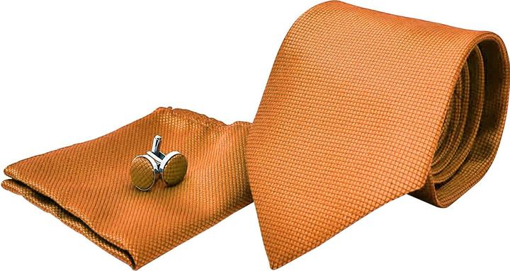 JTI Kostümzubehör | Krawatte + Einstecktuch + Manschettenknöpfe - Orange