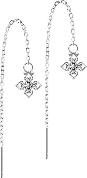 Star Piercing Ohrstecker silber freifallende Kette Kristall silber vier filigrane Herzen (ohne Messing, Chirurgenstahl 316L)
