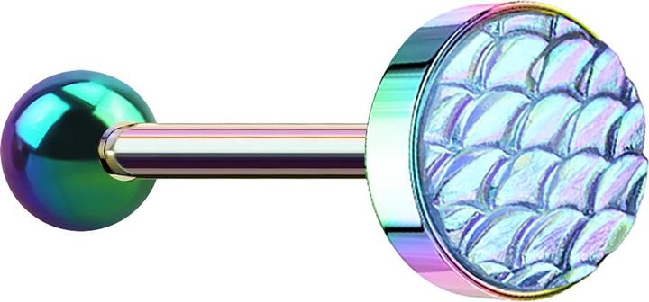 Star Piercing Barbell farbig mit Fischschuppen aqua (ohne Messing, Chirurgenstahl 316L)
