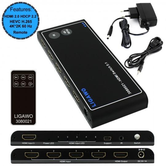 Produktbild Ligawo HDMI Switch 5x1 automatisch 5 Eingänge -> 1 Ausgänge 3D 4K