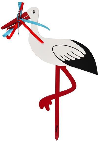 Image du produit Magni Cigogne de naissance en bois - Ruban rouge et bleu - Petite - 55 cm