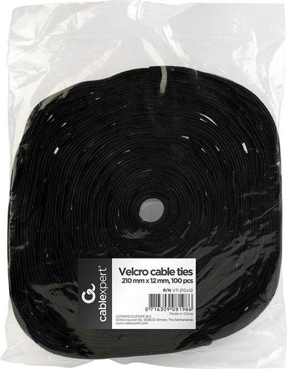 Produktbild Gembird VT-210X12 cable tie Black 100 pc(s) (Klettkabelbinder, 210 mm, 100 Stk.)