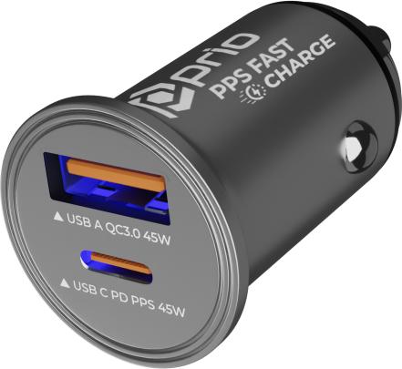 Image du produit prio Chargeur de voiture Fast Charge 45W PD (USB C) + 45W (USB A) noir
