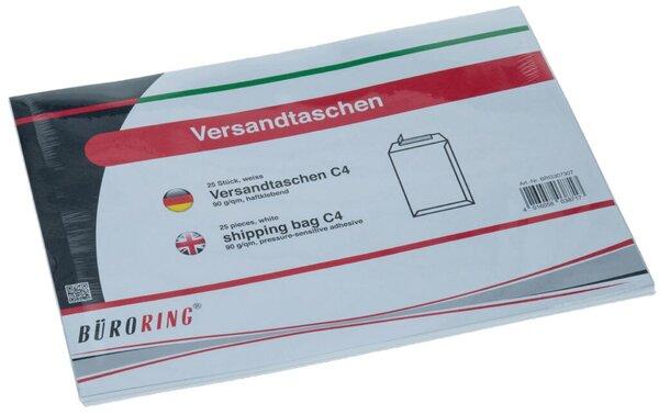 Büroring Versandtasche DIN C4, ohne Fenster, haftklebend, 90g/qm, weiss, 25 Stück (25 x)