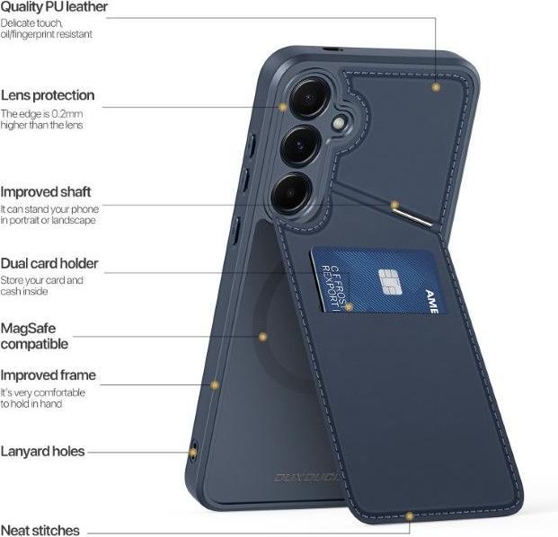 Actual product image Dux Ducis Samsung Galaxy S25 Magnetic Wallet Case with Stand - Blue (Samsung Galaxy S25)