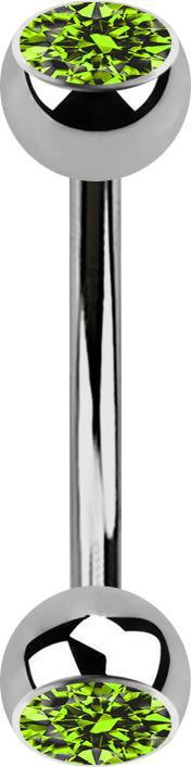 Star Piercing Banane silber mit zwei Kugeln Kristall hellgrün (ohne Messing, Titan G23)