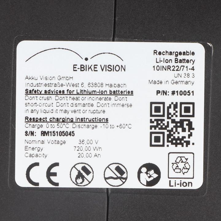 Actual product image E-Bike-Vision Battery e-Bike i:SY XXL 720Wh 36V 20Ah (E-bike battery cover)