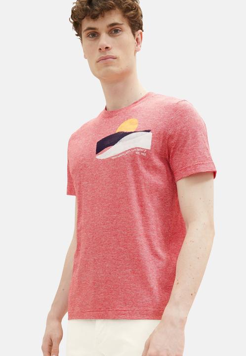 Image du produit Tom Tailor T-Shirt Gestreiftes Kurzarmshirt mit Rundhalsausschnitt und Foto-Print (XL)