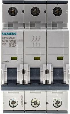 Actual product image Siemens MCB 3 Pole Type D 10kA 6A 400V