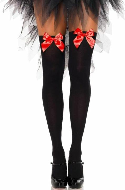 Produktbild Leg Avenue Schwarze Nylon-Halterh?Pfe Mit Roter Schleife Einheitsgr?Sse