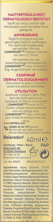 Valeurs nutritives et ingrédients NIVEA Fluide Cellulaire Lumineux630 CC 3 en 1 (Valeur moyenne)