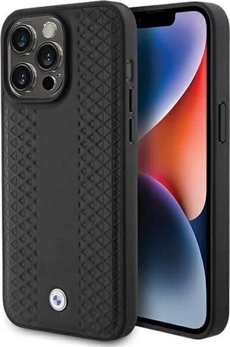 Actual product image BMW BMHCP15X22RFGK iPhone 15 Pro Max 6.7" czarny/black Leather Diamond Pattern (Apple iPhone 15 Pro Max)