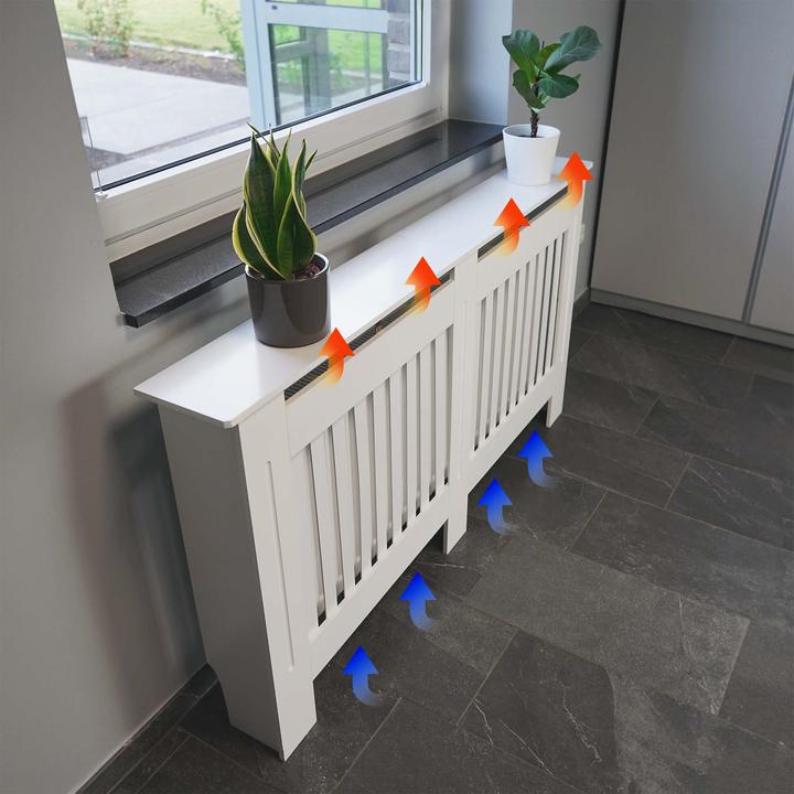 Actual product image Toboli Radiator Cover 172x19x82cm Painted in White MDF Grid-pattern Heater Protection with Shelf