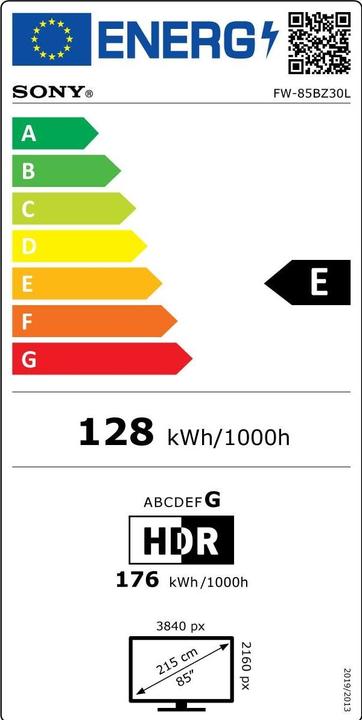 Energy Label Sony 98" Pro LCD 440nit w/5yr PS (3840 x 2160 Pixels, 98")