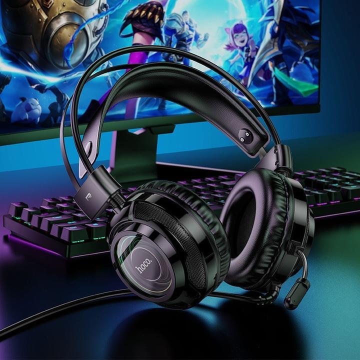 Produktbild Hoco Wired headphones wire headphones USB A + Jack 3,5 mm with microphone gaming W110 2 m black (Kabelgebunden)