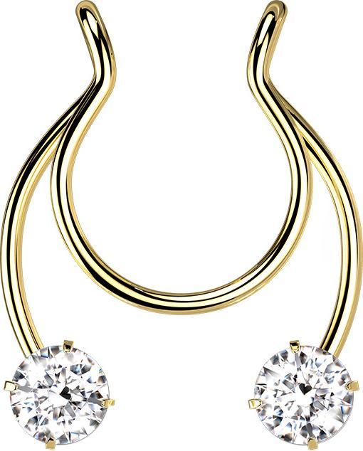 Star Piercing Fake Clip vergoldet Circular Barbell mit zwei Kristallen (Chirurgenstahl 316L)