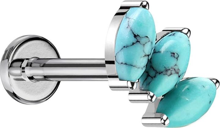 Actual product image Star Piercing Micro Labret Innengewinde silber drei Ovale Türkis Steine (without brass, Mineral, Titanium G23)